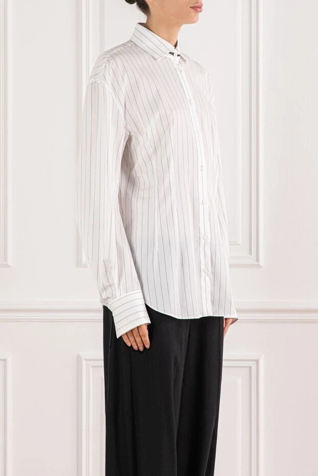 Brunello Cucinelli white cotton and silk shirt with pinstripes 191300 - photo 3