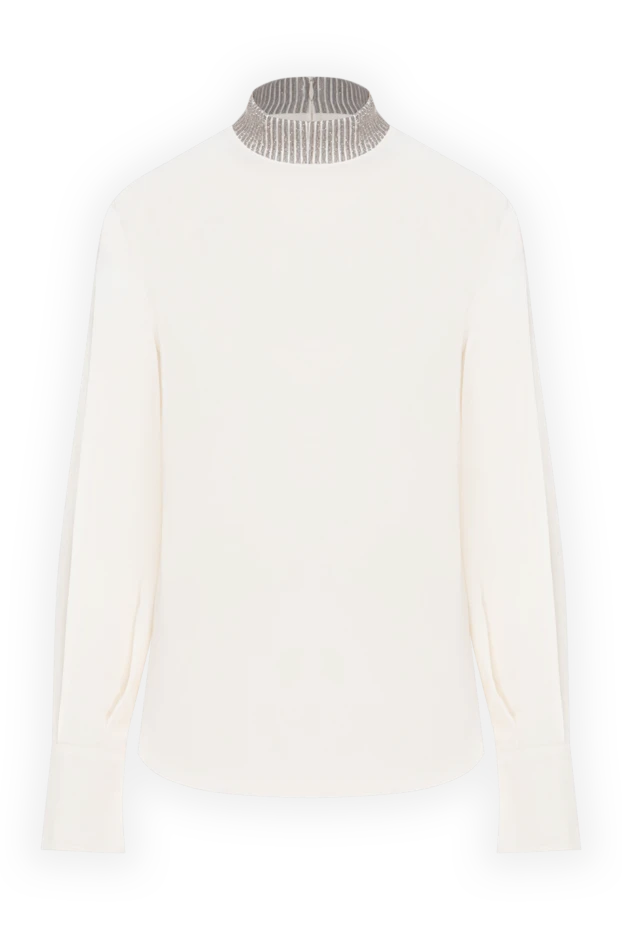 Brunello Cucinelli white silk blouse with a stand-up collar decorated with sequins 191301 - photo 1