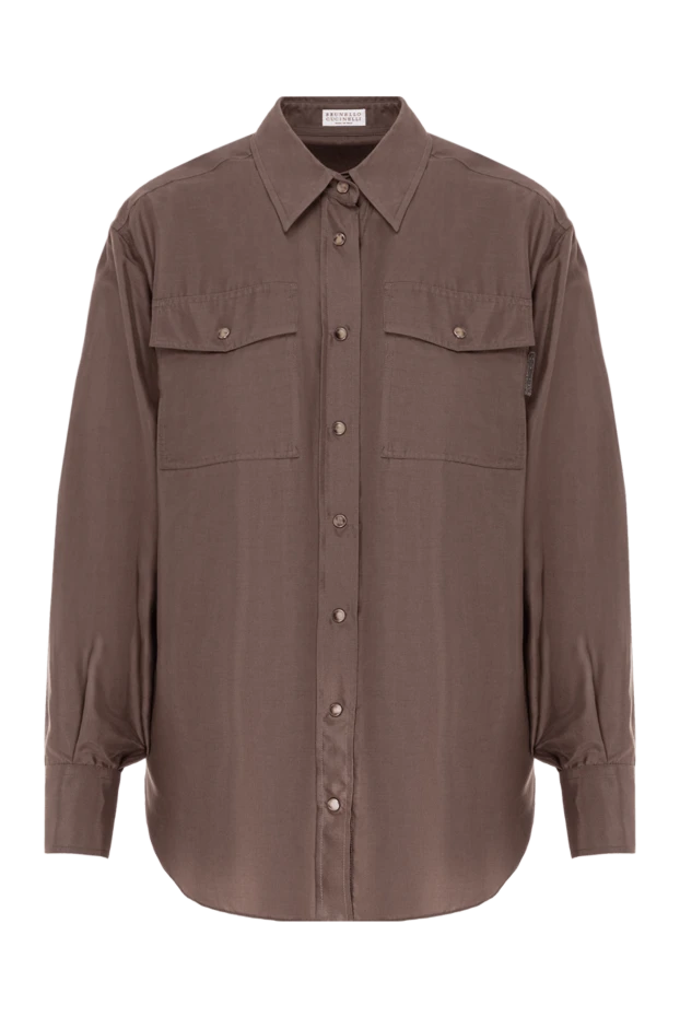 Brunello Cucinelli mocha silk shirt with patch pockets 191306 - photo 1