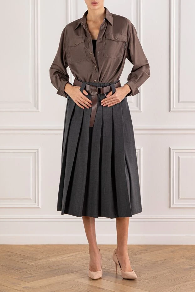 Brunello Cucinelli mocha silk shirt with patch pockets 191306 - photo 2