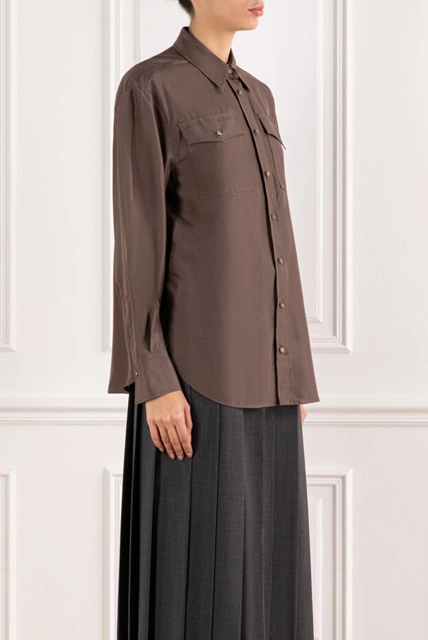 Brunello Cucinelli mocha silk shirt with patch pockets 191306 - photo 3