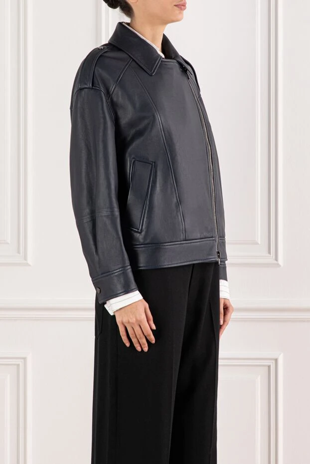 Brunello Cucinelli жіноча косуха із натуральної шкіри з діагональною блискавкою 191314 - фото 3