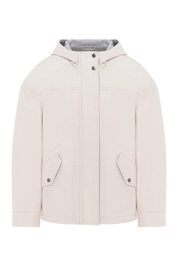 Шкіряна куртка з капюшоном молочного відтінку - фото 1