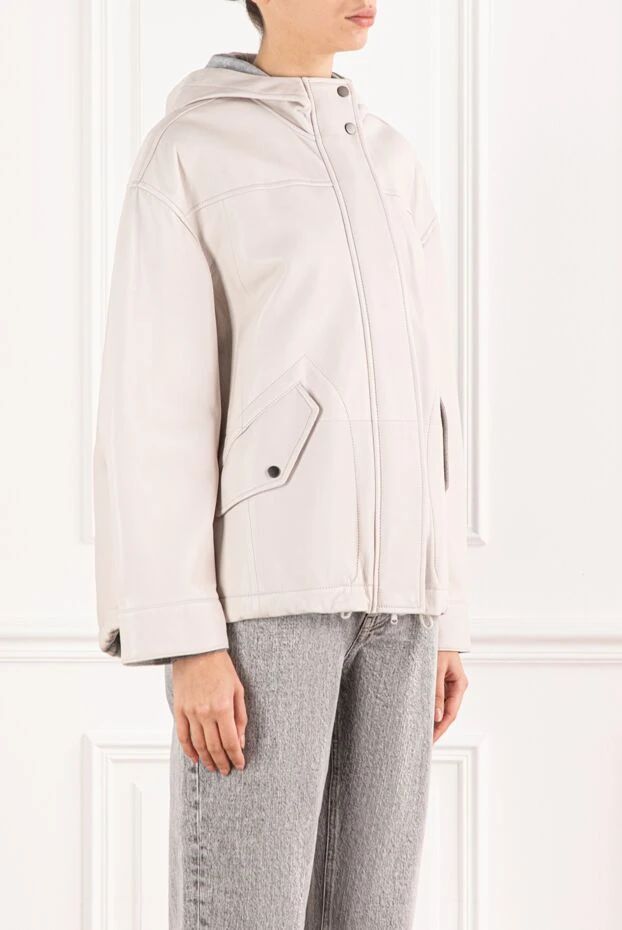 Brunello Cucinelli шкіряна куртка з капюшоном молочного відтінку 191315 - фото 3