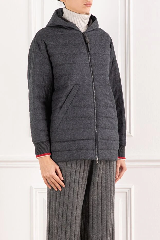 Brunello Cucinelli пуховик із вовни з контрастними манжетами жіноча 191316 - фото 3