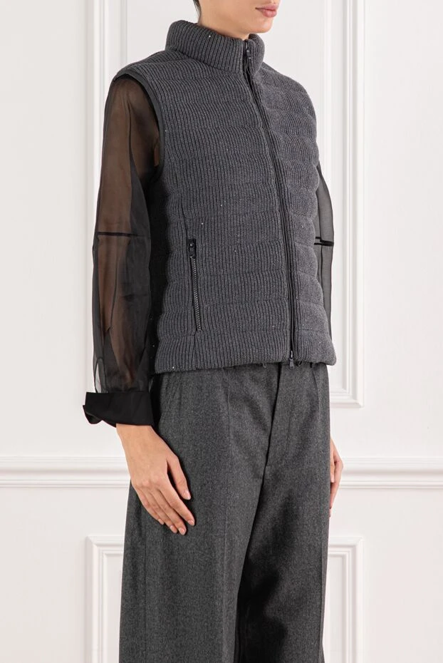 Brunello Cucinelli сірий бавовняний жилет з фактурною в'язкою та коміром-стійкою 191318 - фото 3