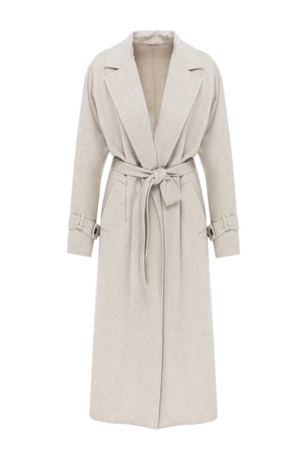 Beige cashmere coat with wide lapels and a belt - photo 1