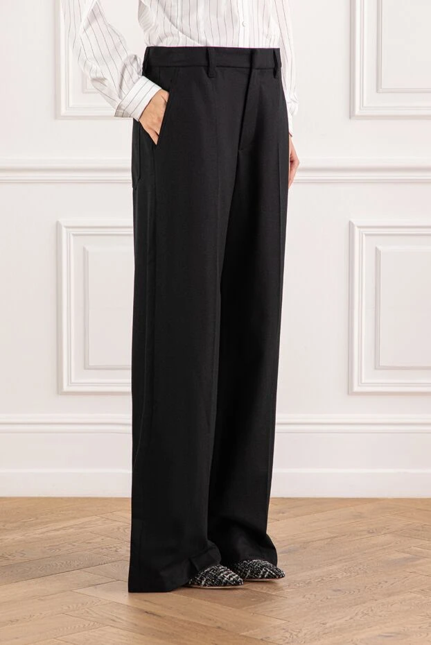 Brunello Cucinelli штани широкого силуету з чорної вовни та кашеміру зі стрілками 191322 - фото 3