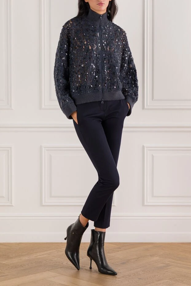 Brunello Cucinelli брюки з бавовни темно-синього кольору з м'якою посадкою та щільною фактурою 191325 - фото 2