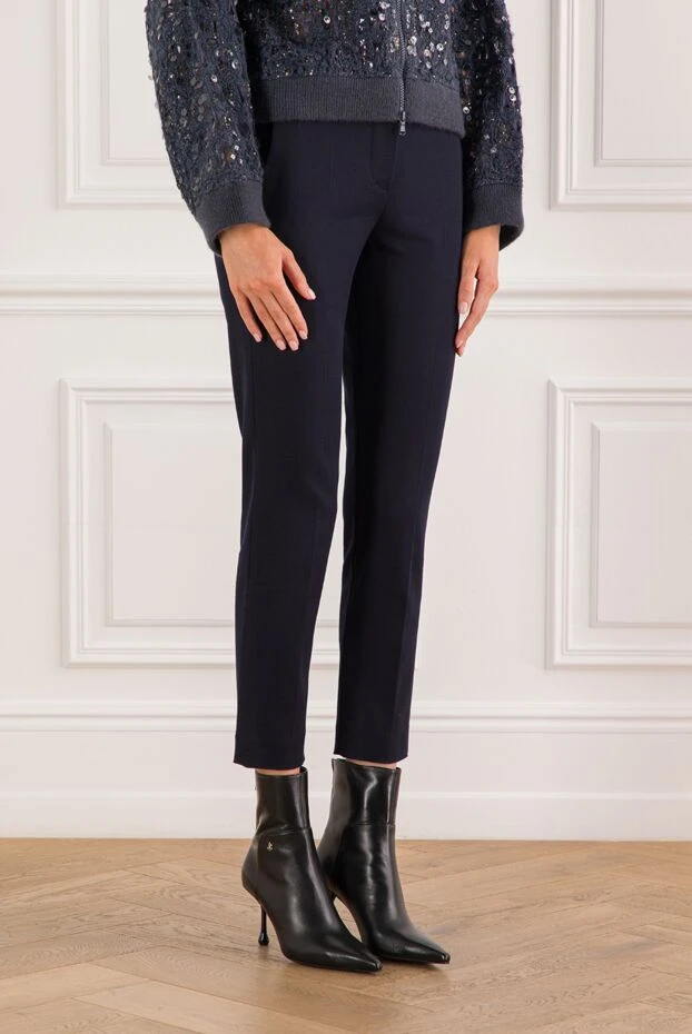 Brunello Cucinelli брюки з бавовни темно-синього кольору з м'якою посадкою та щільною фактурою 191325 - фото 3