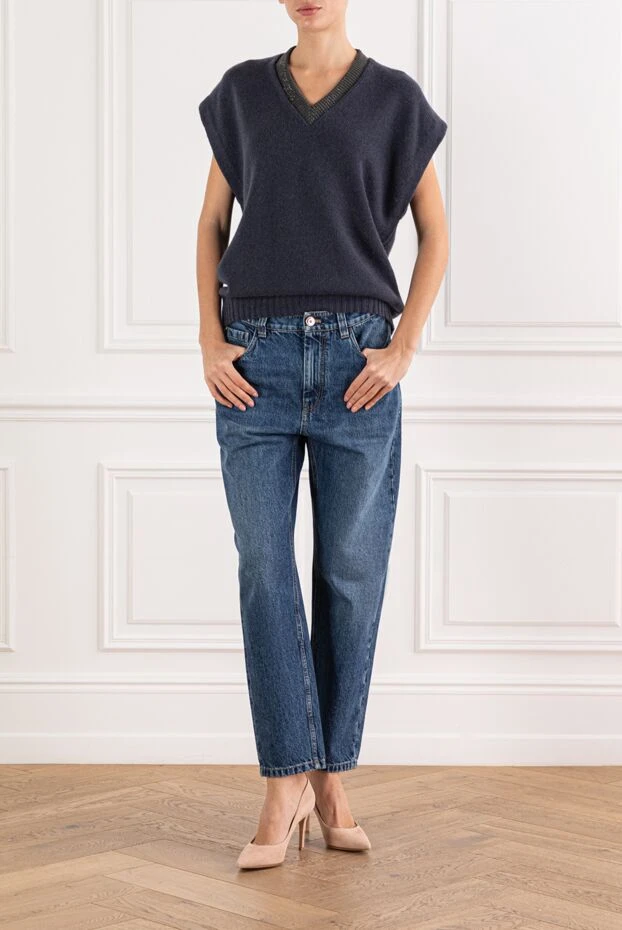 Brunello Cucinelli джинси з синього деніму з класичною застібкою на гудзик 191328 - фото 2