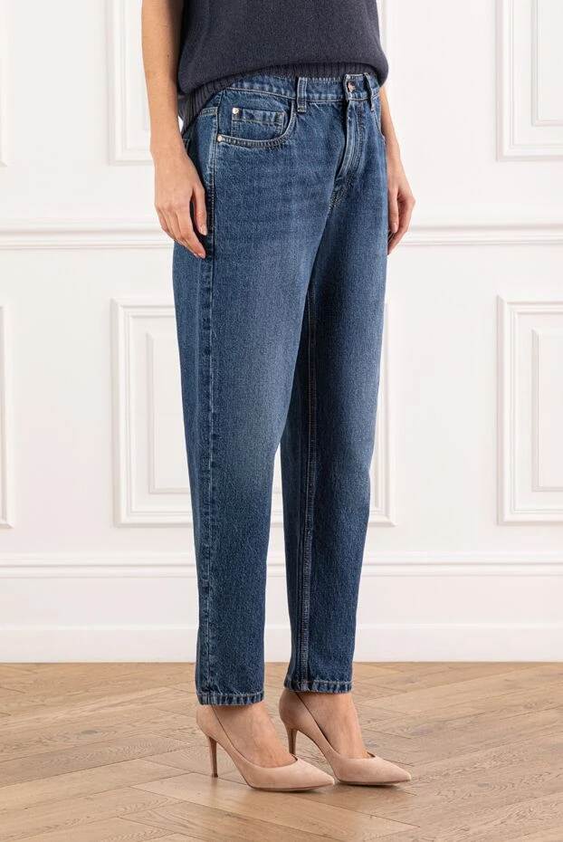 Brunello Cucinelli джинси з синього деніму з класичною застібкою на гудзик 191328 - фото 3