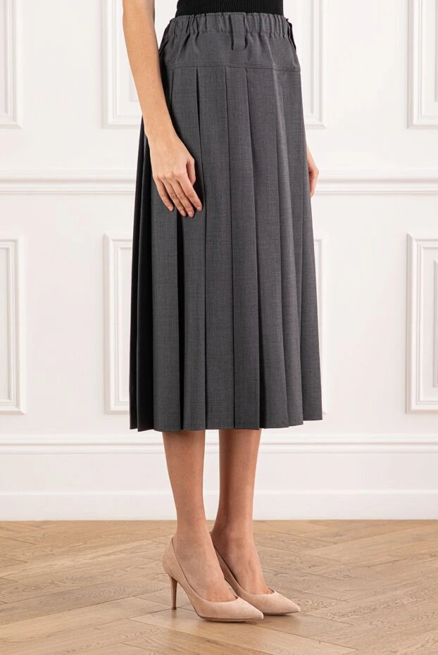 Brunello Cucinelli плісована сіра спідниця з вовни з високою посадкою 191331 - фото 3