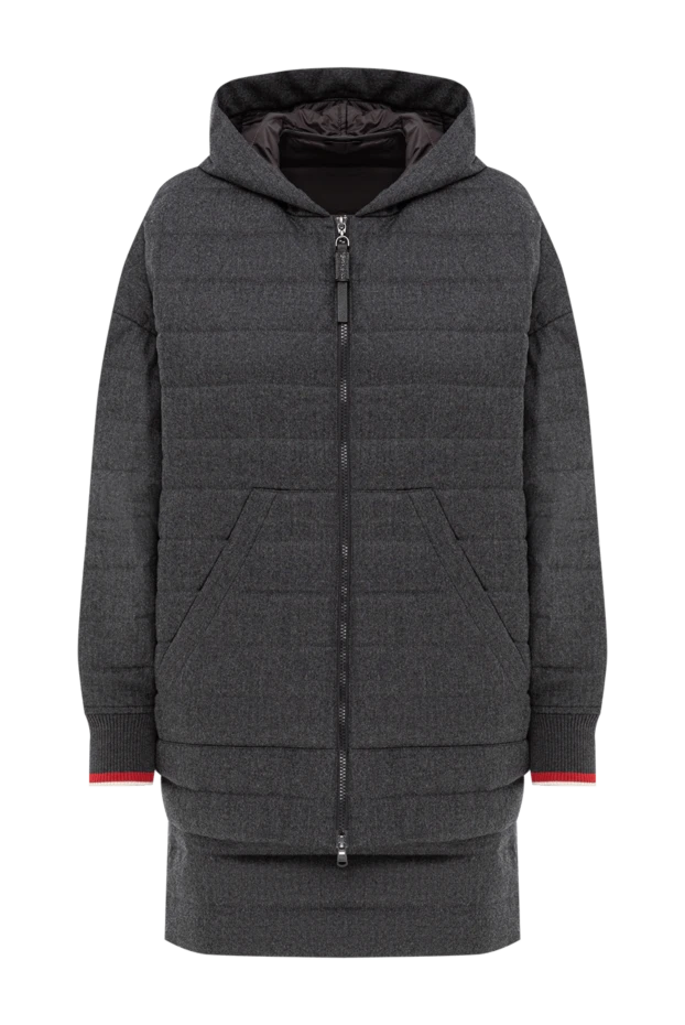 Теплий сірий костюм зі спідницею та курткою на блискавці - фото 1