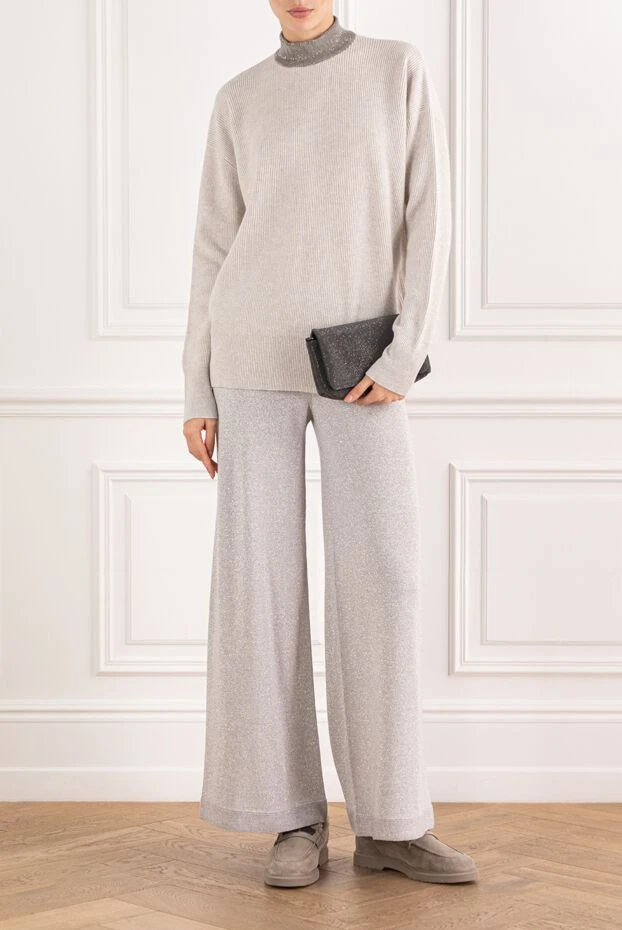 Brunello Cucinelli сірий джемпер із кашеміру з акуратною стійкою 191339 - фото 2
