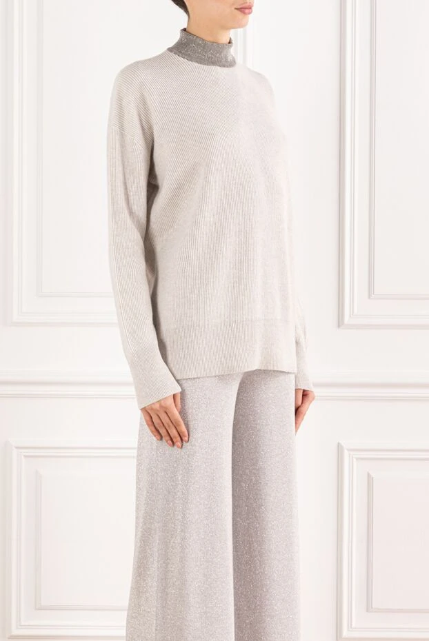 Brunello Cucinelli сірий джемпер із кашеміру з акуратною стійкою 191339 - фото 3