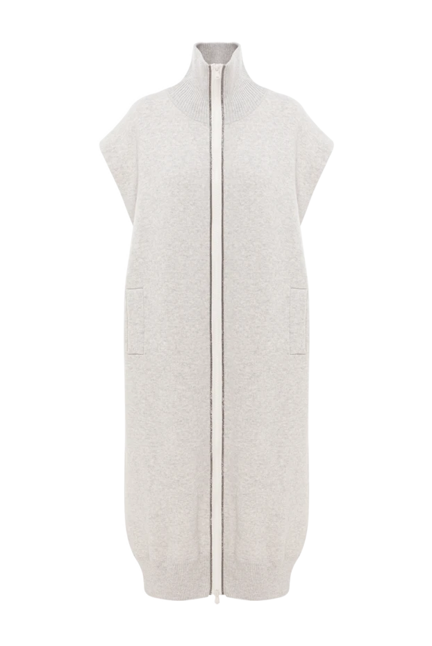 Подовжений кашеміровий кардиган у м'якій світлій палітрі. - фото 1