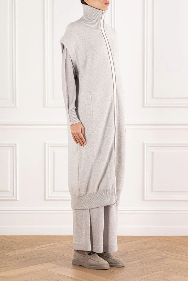 Brunello Cucinelli подовжений кашеміровий кардиган у м'якій світлій палітрі. 191342 - фото 3
