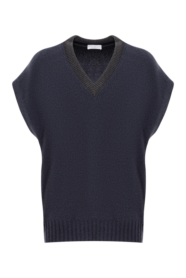 Brunello Cucinelli кашеміровий жилет темно-синього кольору з контрастною горловиною 191344 - фото 1