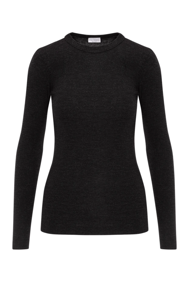 Шерстяной джемпер чёрного цвета в облегающем стиле - фото 1