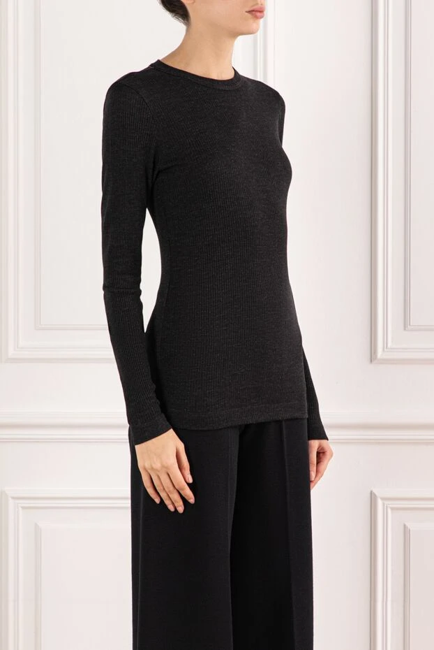 Brunello Cucinelli вовняний джемпер чорного кольору в стилі, що облягає 191346 - фото 3
