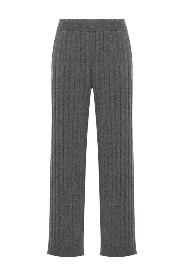 Кашемировые серые брюки в рельефный рубчик с мягким поясом - фото 1