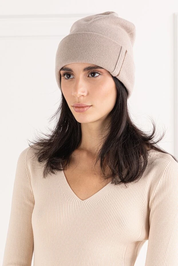 Brunello Cucinelli шапка біні з кашеміру у ніжному бежевому кольорі. 191351 - фото 2