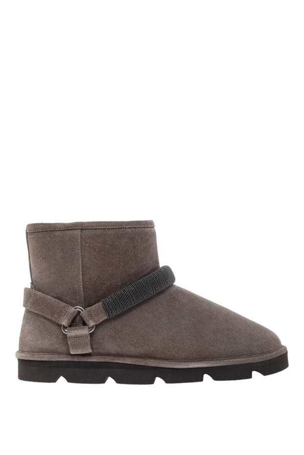 Уггі з натуральної замші з теплою хутряною підкладкою сірі - фото 1