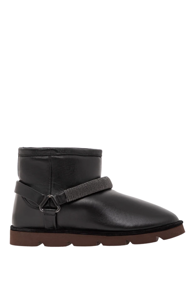 Шкіряні уггі на контрастній підошві з м'яким хутром чорні - фото 1