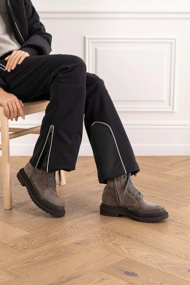 Brunello Cucinelli високі черевики з коричневої замші зі зручною блискавкою збоку 191357 - фото 2