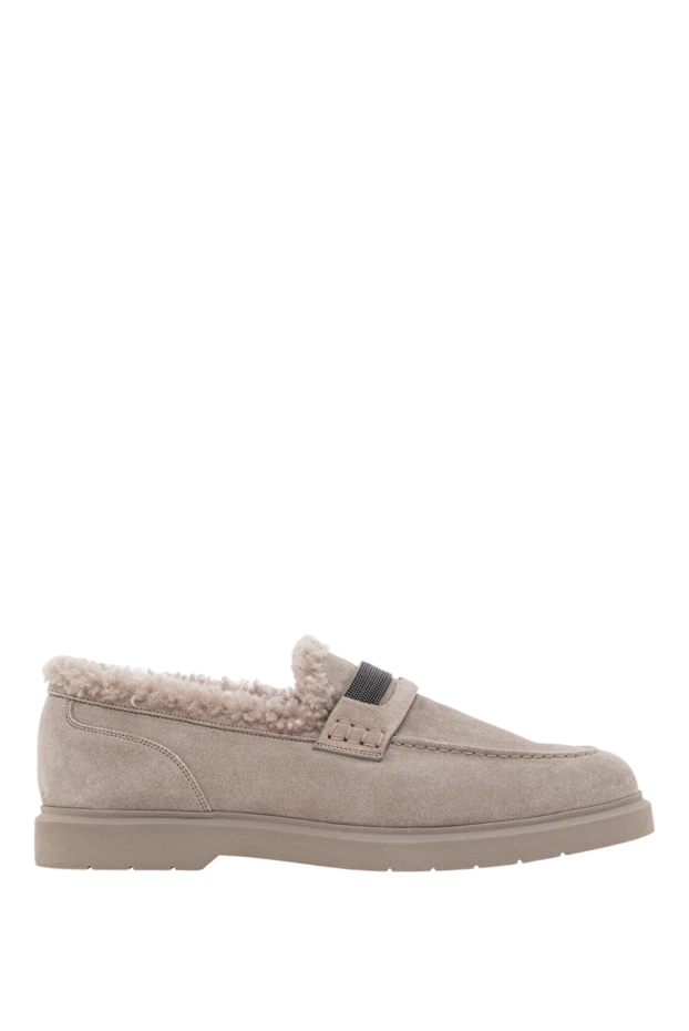 Лофери із замші з теплим хутром усередині та контрастною вставкою - фото 1