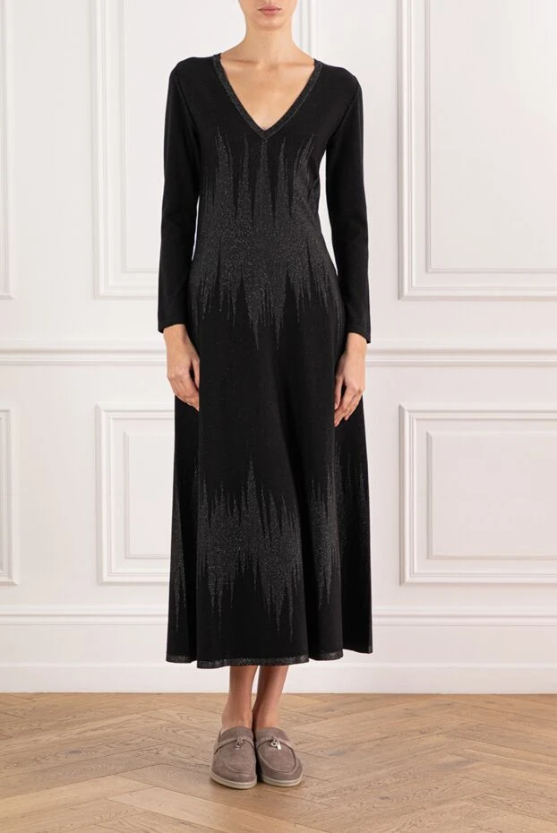 D.Exterior black dress made of fine knitwear with a shimmering effect 191369 - photo 2