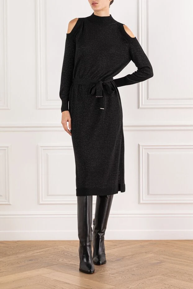 D.Exterior black dress with a knit texture and an elegant belt 191373 - photo 2