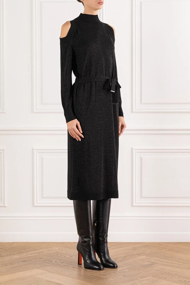 D.Exterior black dress with a knit texture and an elegant belt 191373 - photo 3