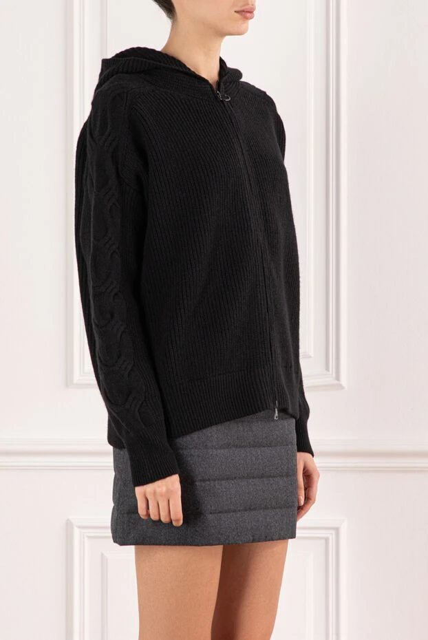 D.Exterior black chunky knit wool and cashmere cardigan with a hood 191383 - photo 3