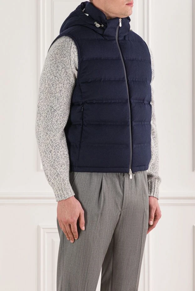 Brunello Cucinelli quilted down vest with a hood made of dark blue wool 191399 - photo 3