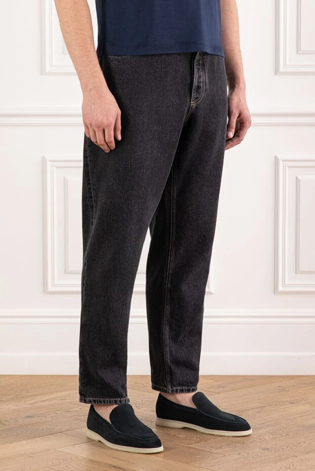 Brunello Cucinelli black men's straight-leg jeans with contrast stitching 191407 - photo 3