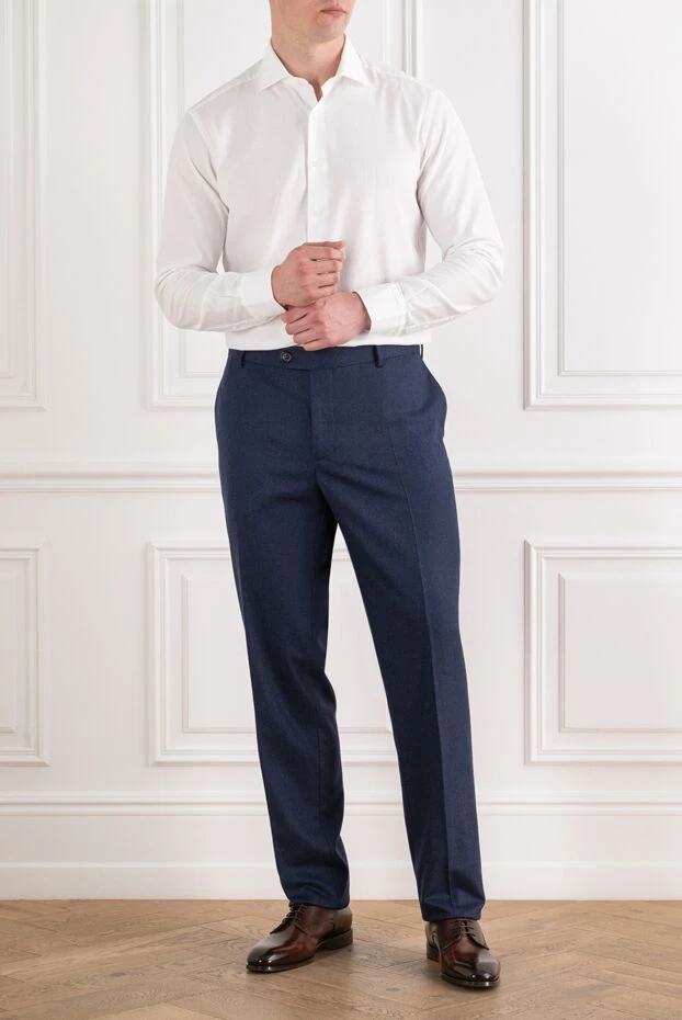 Brunello Cucinelli classic navy blue wool trousers with creases 191412 - photo 2