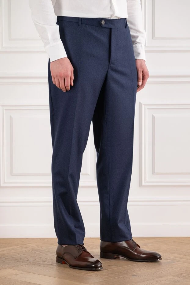 Brunello Cucinelli classic navy blue wool trousers with creases 191412 - photo 3