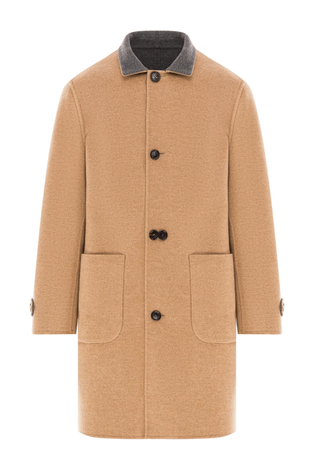 Двостороннє пальто з кашеміру бежевого та меланжево-сірого кольору. - фото 1