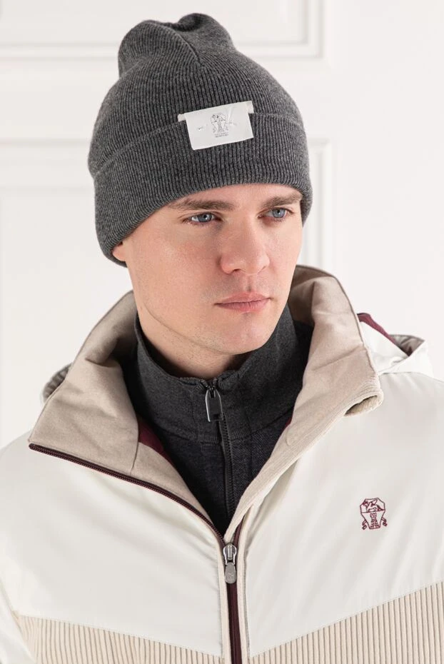 Brunello Cucinelli men's beanie hat in dark gray cashmere with a tight knit 191419 - photo 2