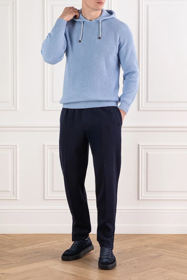 Brunello Cucinelli light blue ribbed cashmere hoodie 191421 - photo 2
