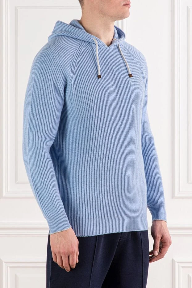 Brunello Cucinelli light blue ribbed cashmere hoodie 191421 - photo 3