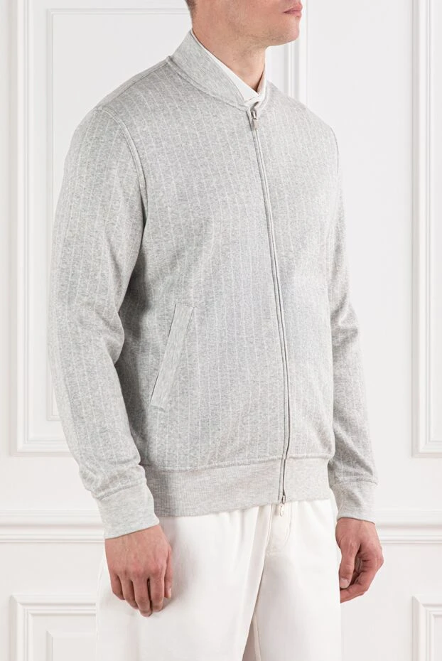 Brunello Cucinelli light gray vertical striped jersey sports jacket 191422 - photo 3