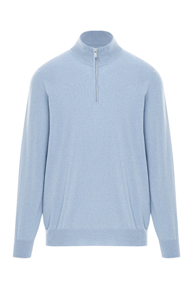 Мужской кашемировый троер на молнии голубого цвета - фото 1
