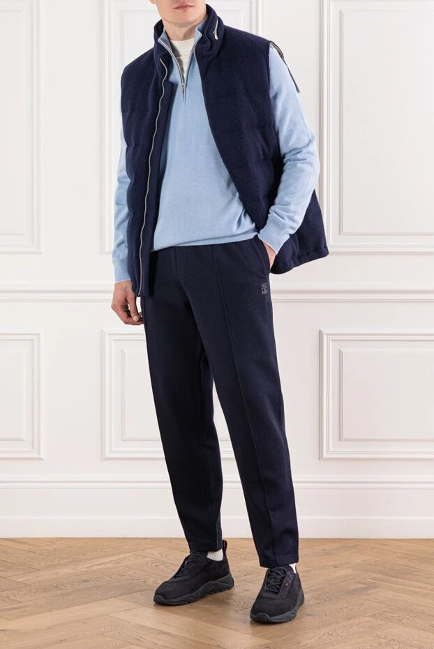 Мужской кашемировый троер на молнии голубого цвета - фото 2