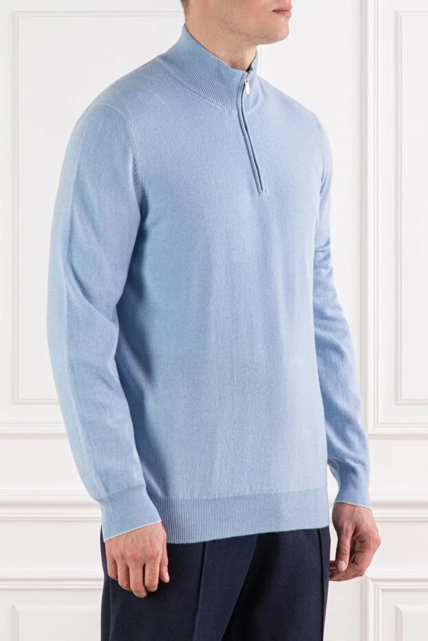 Brunello Cucinelli men's blue cashmere zip-up sweater 191423 - photo 3