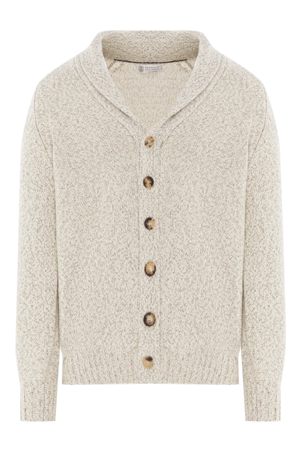 Men's ribbed cashmere cardigan with shawl collar - photo 1