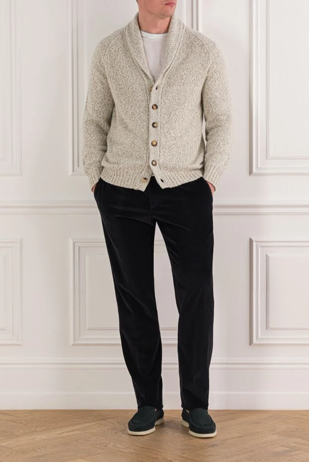 Brunello Cucinelli men's ribbed cashmere cardigan with shawl collar 191425 - photo 2
