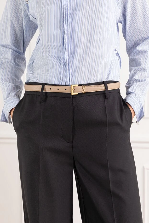 Saint Laurent light beige leather belt with a matte gold buckle 191460 - photo 2